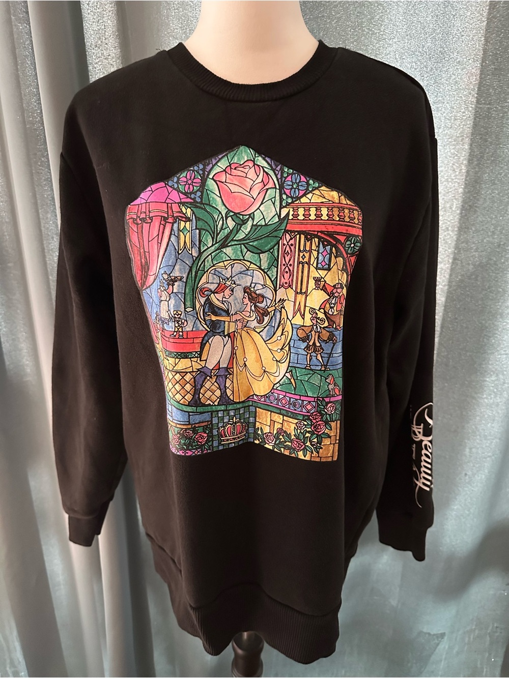 Disney Princess Beauty & The Beast Belle Stained Glass Sweatshirt Black M - Picture 1 of 7